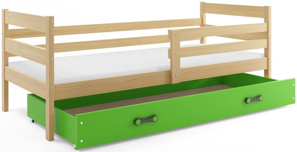 eoshop Detská posteľ ERYK 1 80x190 cm, borovica/zelená (Voľba matraca: Penový matrac)
